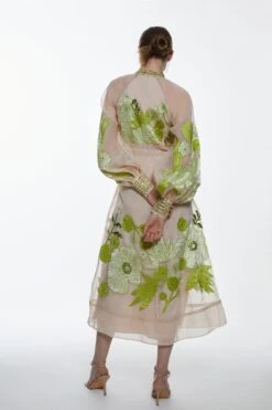 Karen Millen Organdie Applique Buttoned Woven Midi Dress 11 Karen Millen Organdie Applique Buttoned Woven Midi Dress -Clothing General Store green organdie applique buttoned woven midi dress 4