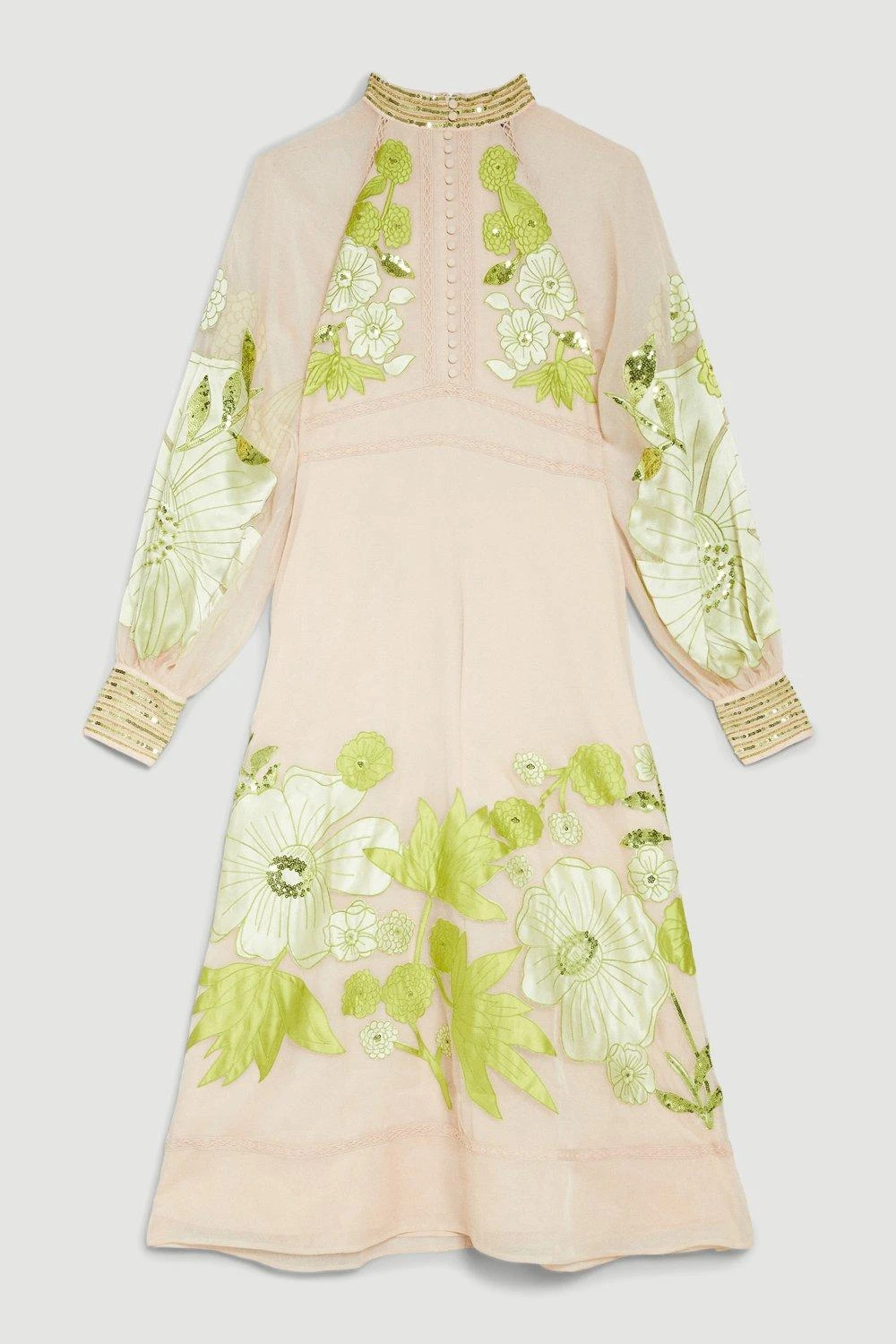 Karen Millen Organdie Applique Buttoned Woven Midi Dress 3 Karen Millen Organdie Applique Buttoned Woven Midi Dress