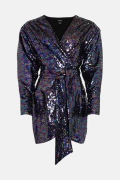 Karen Millen Sequin Drape Wrap Mini Dress -Clothing General Store green sequin drape wrap mini dress 2