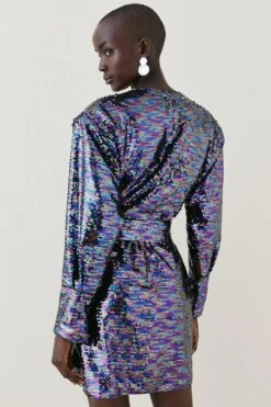 Karen Millen Sequin Drape Wrap Mini Dress