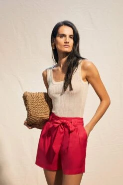 Karen Millen Premium Linen Viscose Woven Short -Clothing General Store hot pink premium linen viscose woven short 3