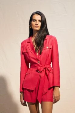 Karen Millen Premium Linen Viscose Woven Short -Clothing General Store hot pink premium linen viscose woven short 5