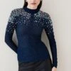 Karen Millen Crystal Embellished Scale Stitch Knit Jumper -Clothing General Store ink crystal embellished scale stitch knit jumper