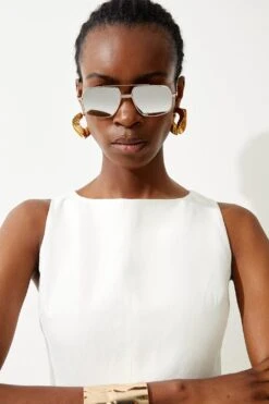 Karen Millen Linen Buckle Detail Split Front Midi Dress -Clothing General Store ivory linen buckle detail split front midi dress 4