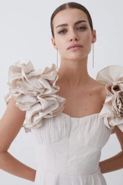 Karen Millen Lydia Millen Petite Taffeta Ruffle Woven Maxi Dress -Clothing General Store ivory lydia millen petite taffeta ruffle woven maxi dress 2