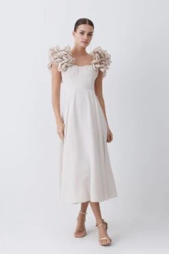 Karen Millen Lydia Millen Petite Taffeta Ruffle Woven Maxi Dress -Clothing General Store ivory lydia millen petite taffeta ruffle woven maxi dress 3