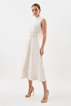 Karen Millen Petite Crepe Tie Halter Drape Midi Dress -Clothing General Store ivory petite crepe tie halter drape midi dress 1 1