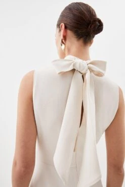 Karen Millen Petite Crepe Tie Halter Drape Midi Dress -Clothing General Store ivory petite crepe tie halter drape midi dress 1 2