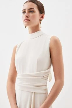 Karen Millen Petite Crepe Tie Halter Drape Midi Dress -Clothing General Store ivory petite crepe tie halter drape midi dress 1 3