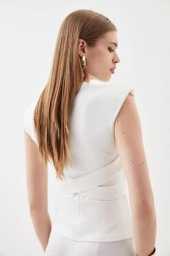 Karen Millen Ponte Cross Front Jersey Top -Clothing General Store ivory ponte cross front jersey top 3