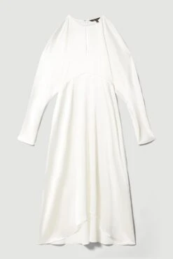 Karen Millen Premium Lightweight Fluid Crepe Keyhole Midi Dress -Clothing General Store ivory premium lightweight fluid crepe keyhole midi dress 2