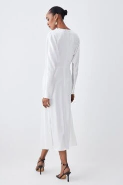 Karen Millen Premium Lightweight Fluid Crepe Keyhole Midi Dress -Clothing General Store ivory premium lightweight fluid crepe keyhole midi dress 3