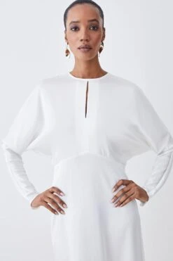 Karen Millen Premium Lightweight Fluid Crepe Keyhole Midi Dress -Clothing General Store ivory premium lightweight fluid crepe keyhole midi dress 5