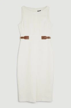Karen Millen Tall Linen Buckle Detail Split Front Midi Dress -Clothing General Store ivory tall linen buckle detail split front midi dress 4