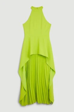 Karen Millen Soft Tailored Waterfall Hem High Neck Midi Dress -Clothing General Store lime soft tailored waterfall hem high neck midi dress 1