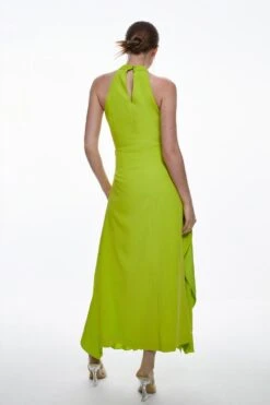 Karen Millen Soft Tailored Waterfall Hem High Neck Midi Dress -Clothing General Store lime soft tailored waterfall hem high neck midi dress 2