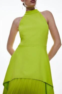 Karen Millen Soft Tailored Waterfall Hem High Neck Midi Dress -Clothing General Store lime soft tailored waterfall hem high neck midi dress 4