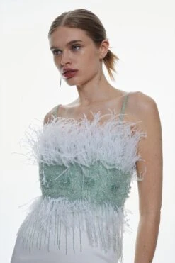 Karen Millen Embellished And Feather Woven Maxi Dress