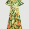 Karen Millen Jungle Print Georgette Pleated Midi Shirt Dress