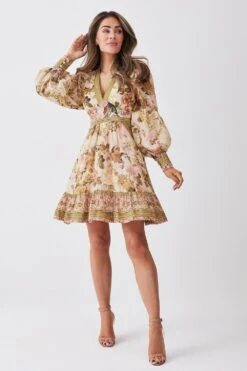 Karen Millen Lydia Millen Silk Cotton Vintage Floral Mini Dress