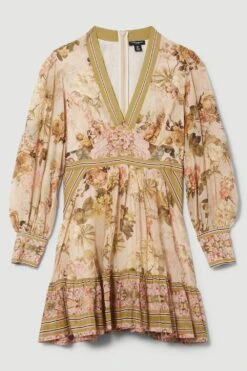 Karen Millen Lydia Millen Silk Cotton Vintage Floral Mini Dress -Clothing General Store multi lydia millen silk cotton vintage floral mini dress 3