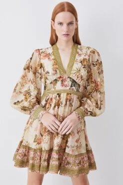 Karen Millen Lydia Millen Silk Cotton Vintage Floral Mini Dress -Clothing General Store multi lydia millen silk cotton vintage floral mini dress 5