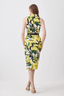 Karen Millen Neon Lily Print Forever Halter Neck Belted Midi Dress -Clothing General Store multi neon lily print forever halter neck belted midi dress 4