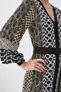 Karen Millen Petite Slinky Jacquard Blouson Sleeve Knitted Maxi Dress -Clothing General Store natural petite slinky jacquard blouson sleeve knitted maxi dress 2