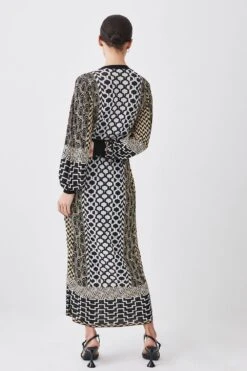 Karen Millen Petite Slinky Jacquard Blouson Sleeve Knitted Maxi Dress -Clothing General Store natural petite slinky jacquard blouson sleeve knitted maxi dress 4