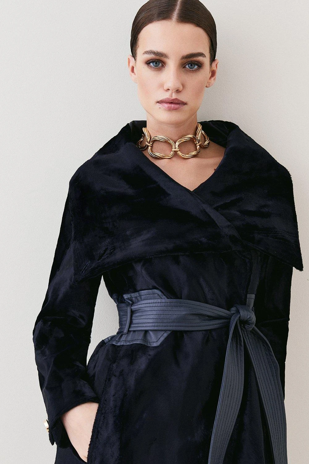 Karen Millen Petite Signature Ponyskin Belted Wrap Coat 4 Karen Millen Petite Signature Ponyskin Belted Wrap Coat - Image 2