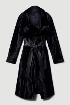 Karen Millen Petite Signature Ponyskin Belted Wrap Coat