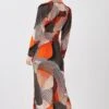 Karen Millen Petite Spliced Geo Collared Batwing Midi Dress