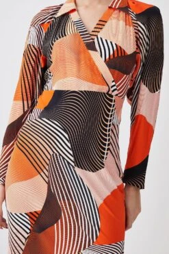 Karen Millen Petite Spliced Geo Collared Batwing Midi Dress -Clothing General Store orange petite spliced geo collared batwing midi dress 2