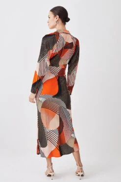 Karen Millen Petite Spliced Geo Collared Batwing Midi Dress