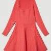 Karen Millen Square Neck Textured Knit Long Sleeve Mini Skater Dress 2 Karen Millen Square Neck Textured Knit Long Sleeve Mini Skater Dress -Clothing General Store pink square neck textured knit long sleeve mini skater dress