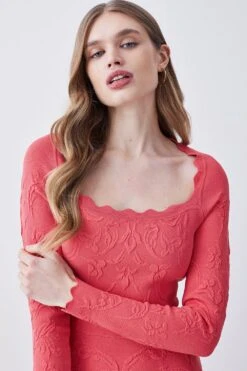 Karen Millen Square Neck Textured Knit Long Sleeve Mini Skater Dress 10 Karen Millen Square Neck Textured Knit Long Sleeve Mini Skater Dress -Clothing General Store pink square neck textured knit long sleeve mini skater dress 3