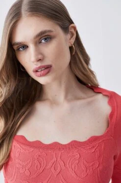 Karen Millen Square Neck Textured Knit Long Sleeve Mini Skater Dress 11 Karen Millen Square Neck Textured Knit Long Sleeve Mini Skater Dress -Clothing General Store pink square neck textured knit long sleeve mini skater dress 4