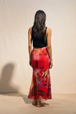 Karen Millen Red Floral Georgette Ruched Front Midi Skirt -Clothing General Store red floral georgette ruched front midi skirt 3