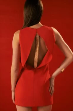 Karen Millen The Founder Compact Stretch Viscose Sequin Back Detail Mini Dress -Clothing General Store red the founder compact stretch viscose sequin back detail mini dress 2