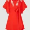Karen Millen The Founder Kimono Style Embroidered Midi Dress -Clothing General Store red the founder kimono style embroidered midi dress