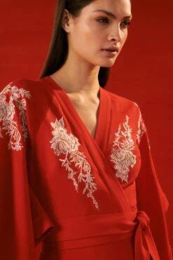 Karen Millen The Founder Kimono Style Embroidered Midi Dress 9 Karen Millen The Founder Kimono Style Embroidered Midi Dress -Clothing General Store red the founder kimono style embroidered midi dress 2