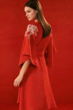 Karen Millen The Founder Kimono Style Embroidered Midi Dress 10 Karen Millen The Founder Kimono Style Embroidered Midi Dress -Clothing General Store red the founder kimono style embroidered midi dress 3