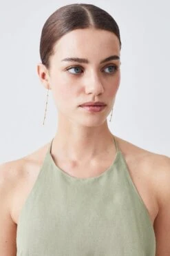 Karen Millen Petite Linen Viscose Halterneck Maxi Dress -Clothing General Store sage petite linen viscose halterneck maxi dress 2