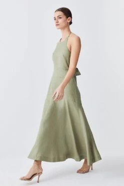 Karen Millen Petite Linen Viscose Halterneck Maxi Dress -Clothing General Store sage petite linen viscose halterneck maxi dress 3