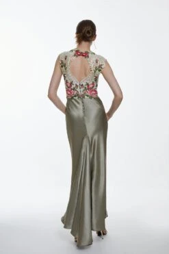 Karen Millen Tall Guipure Lace Satin Maxi Dress