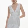 Karen Millen Armour Beaded Detailed Woven Mini Dress -Clothing General Store white armour beaded detailed woven mini dress