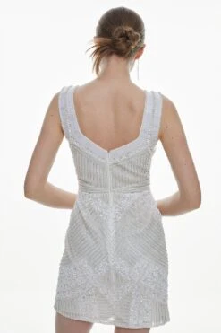 Karen Millen Armour Beaded Detailed Woven Mini Dress -Clothing General Store white armour beaded detailed woven mini dress 2