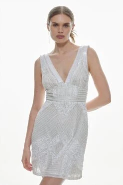 Karen Millen Armour Beaded Detailed Woven Mini Dress