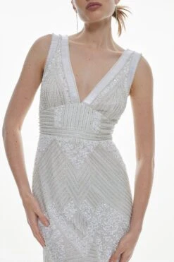 Karen Millen Armour Beaded Detailed Woven Mini Dress -Clothing General Store white armour beaded detailed woven mini dress 3