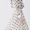 Karen Millen Mixed Dot Piped Ruffle Georgette Midi Dress -Clothing General Store white mixed dot piped ruffle georgette midi dress